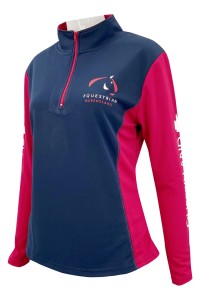 Design Contrast Half Chest Zipper Long Sleeve Corporate Collar Contrast Zipper Women's Racing Training Wear Sweatshirt Design Functional Sweatshirt Supplier W221 45 degree